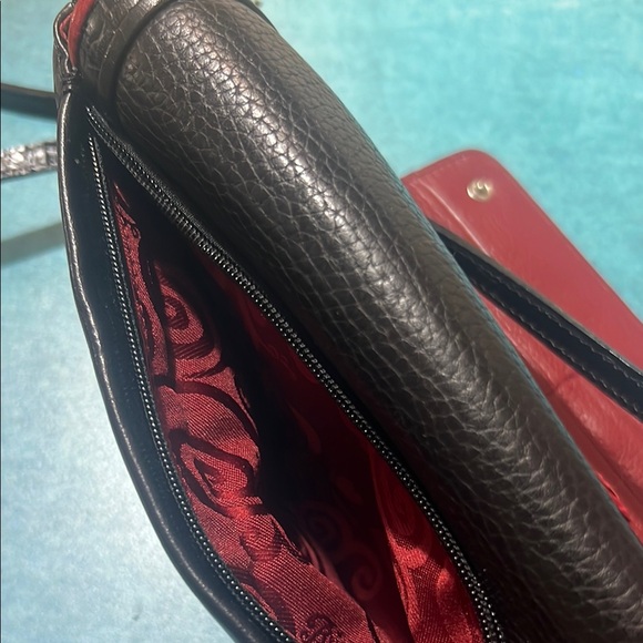 Brighton Black Crossbody Bag with Red Floral Detail - Picture 4 of 5